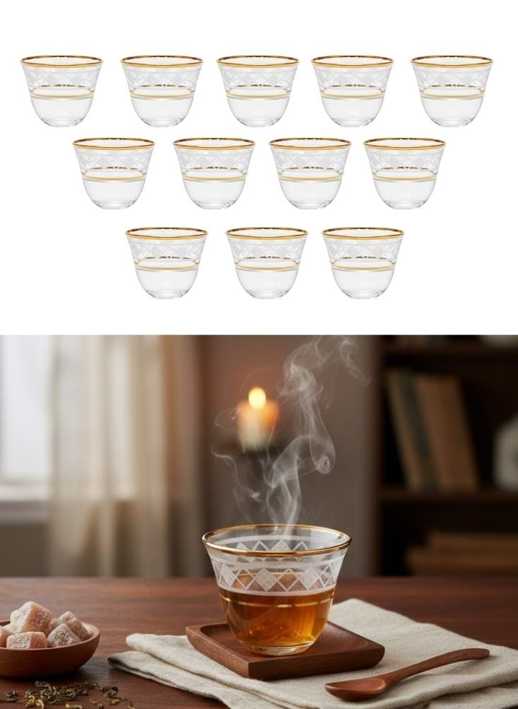 بريميم طقم أكواب شاي زجاجية شفافة من جولد لاين مكوّن من اثني عشر كوباً بتصميم بسيط - Image 1